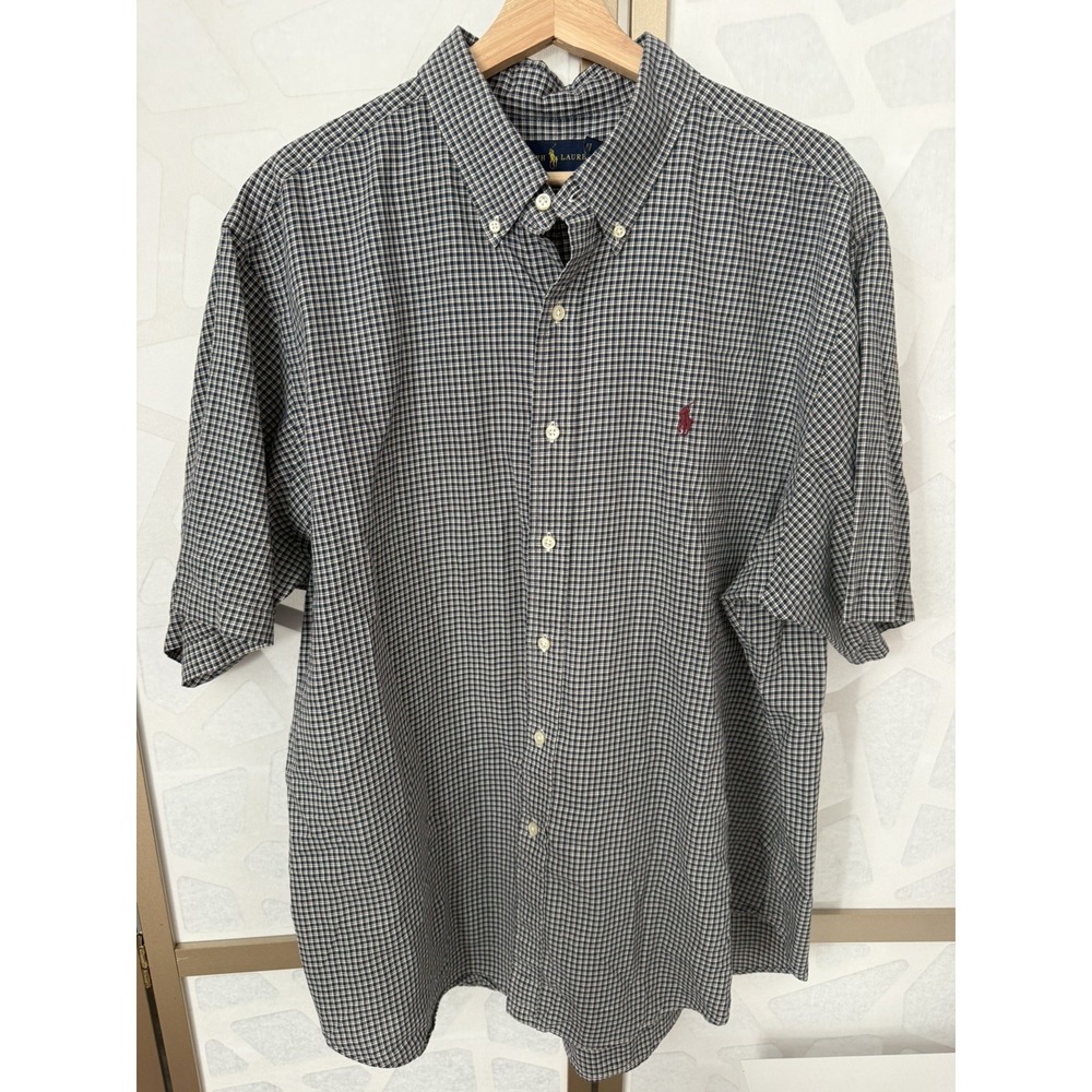 Ralph Lauren Men's XXL Button Down Shirt Seersucker Classic Fit Burgundy Logo